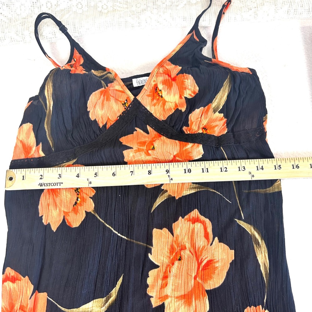 Patrons of Peace Black Orange Floral Print Maxi Dress Spaghetti Straps XS - Picture 4 of 9